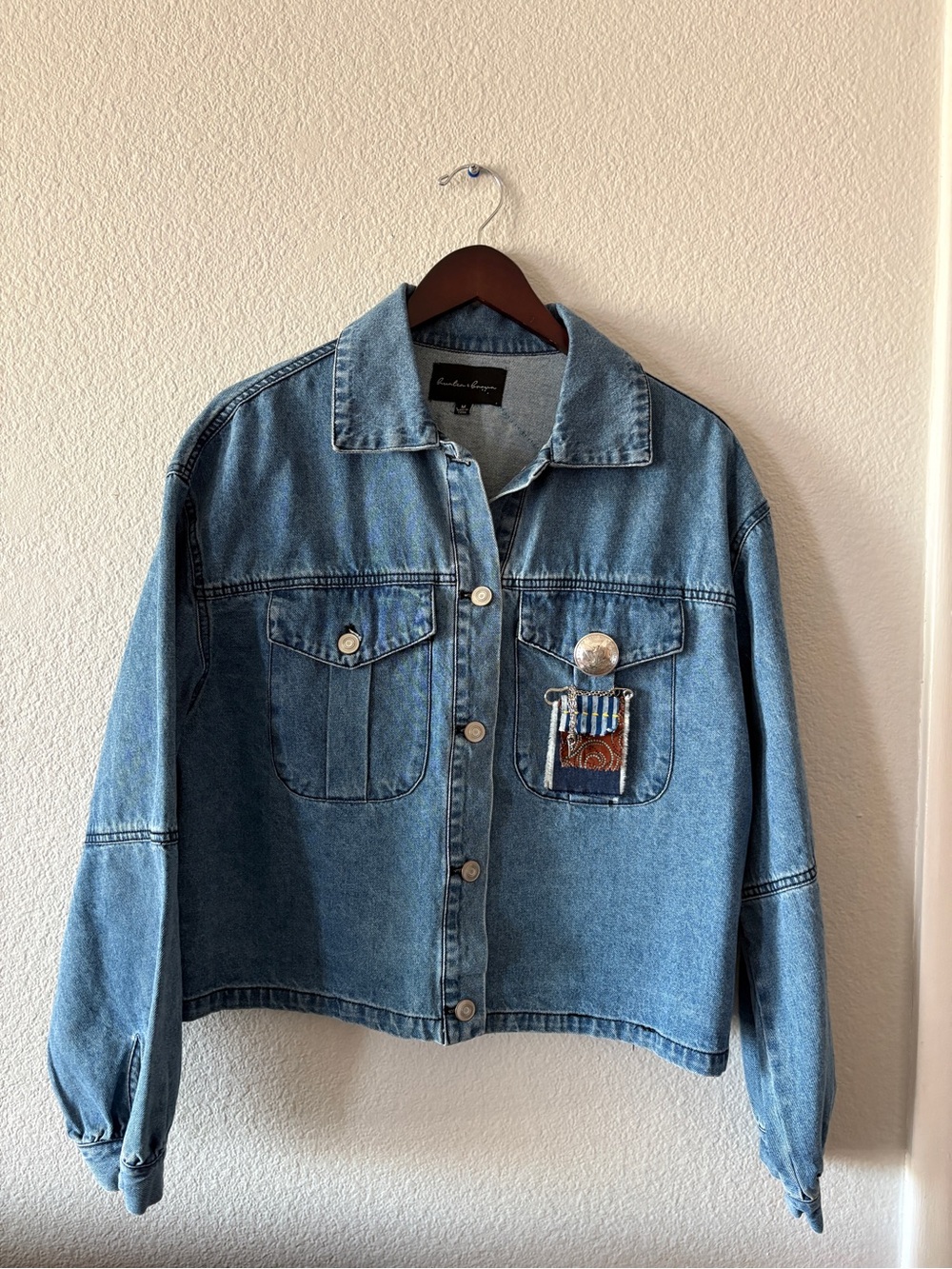One-of-a-Kind Upcycled Denim Jacket w/Vintage Southwestern Eagle Embroidery - Picture 2 of 13